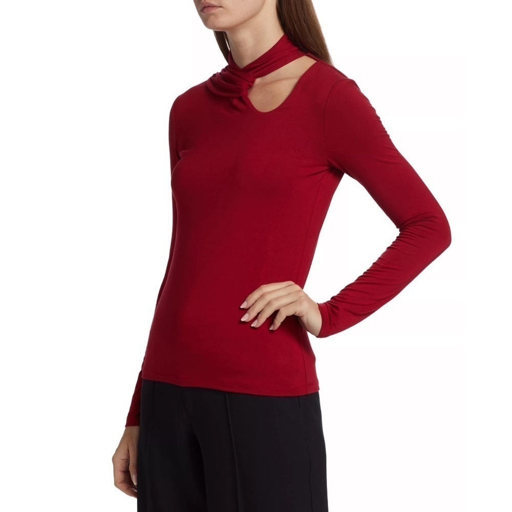Elie Tahari Red Twist Mock Neck Top Large - Picture 3 of 9